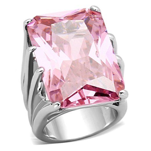 Alamode Loa921 - Rhodium Brass Ring With AAA Grade CZ In Rose - 5