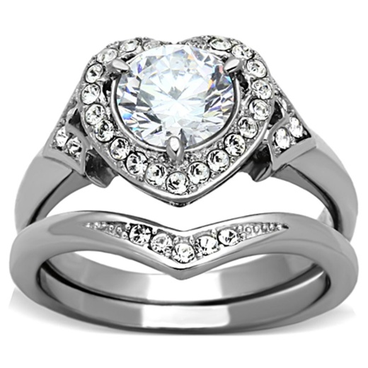 Alamode Tk1087 High Polished Stainless Steel CZ Ring in Clear
