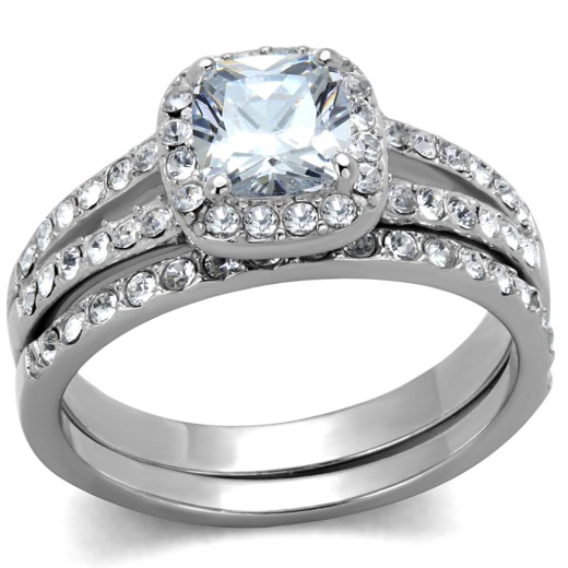 Alamode Tk2180 - High Polished Stainless Steel Ring with AAA Grade CZ in Clear