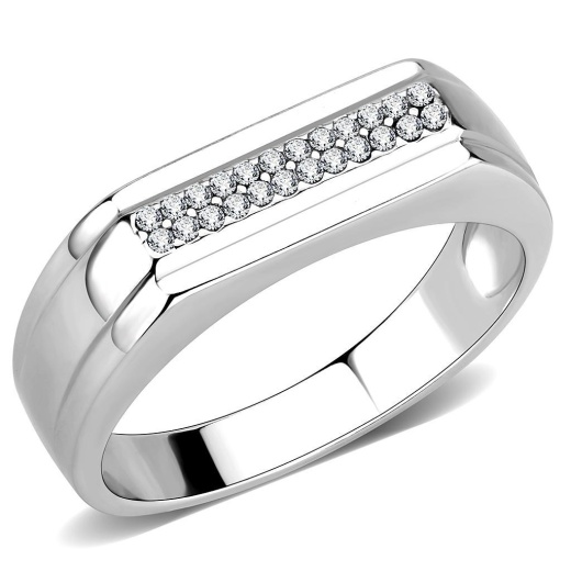 Alamode Da251 - High Polished Stainless Steel Ring with AAA Grade CZ in Clear