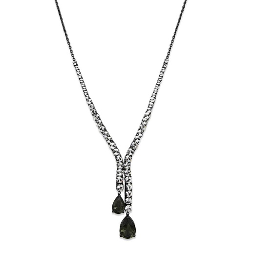 Lo3690 Ruthenium Brass Necklace with Synthetic Black Diamond by Alamode