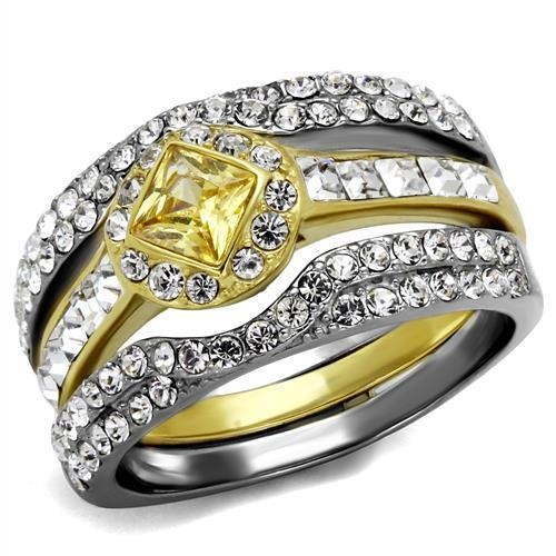 Alamode Tk2291 - Two-Tone Ip Gold Stainless Steel Ring with AAA Grade CZ in Topaz