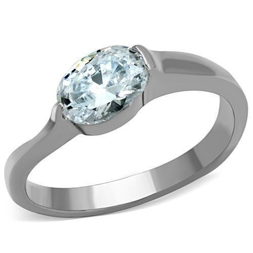Tk1542 - High Polished (No Plating) Stainless Steel Ring With Aaa Grade Cz In Clear