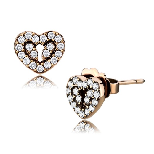 Alamode Ip Rose Gold Stainless Steel Earrings with AAA Grade CZ in Clear