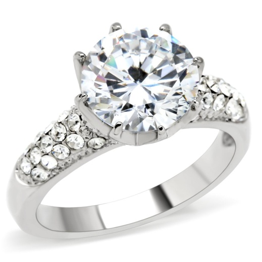 Tk197 - High Polished Stainless Steel Ring With AAA Grade CZ in Clear