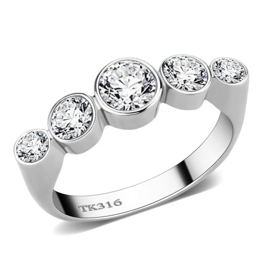 Tk3697 - High Polished Stainless Steel Ring with AAA Grade CZ in Clear