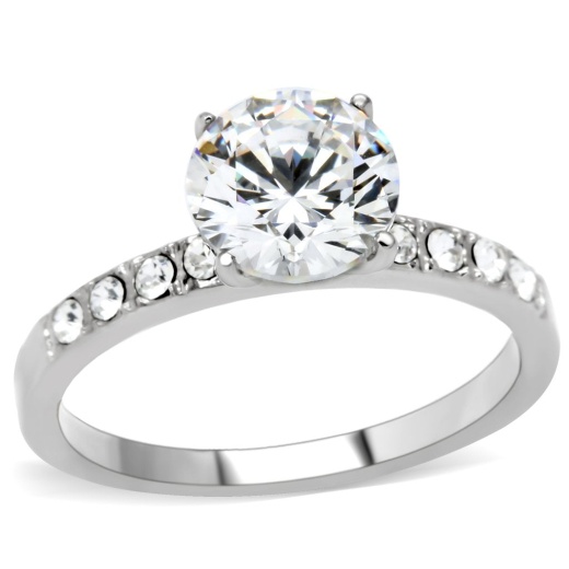 Tk198 - High Polished Stainless Steel Ring with AAA Grade CZ in Clear
