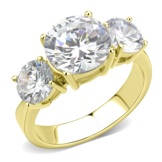 Alamode Tk3672 IP Gold Stainless Steel Ring with AAA Grade CZ in Clear