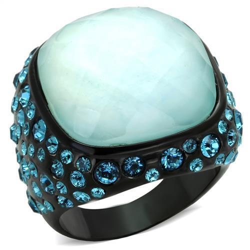 Alamede Tk1617 - IP Black Stainless Steel Ring with Synthetic Glass in Sea Blue