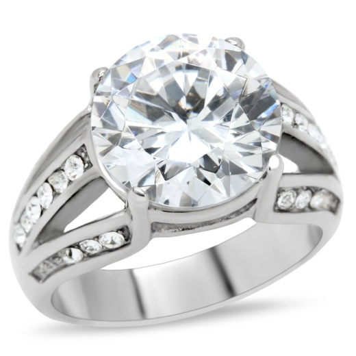 Alamode Tk187 - High Polished Stainless Steel Ring with AAA Grade CZ in Clear
