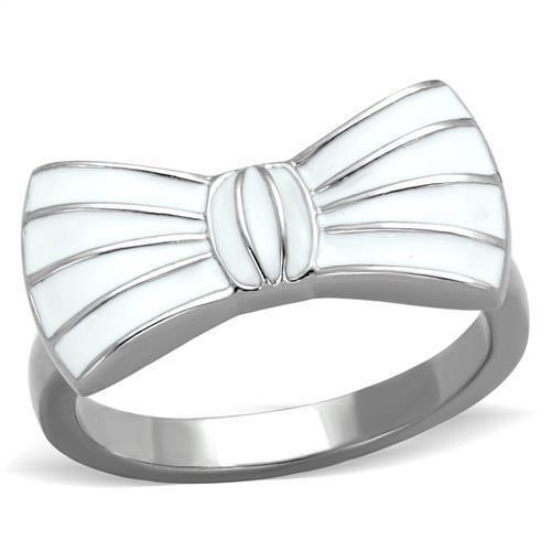 Alamode Tk2028 - High Polished (No Plating) Stainless Steel Ring With Epoxy In White