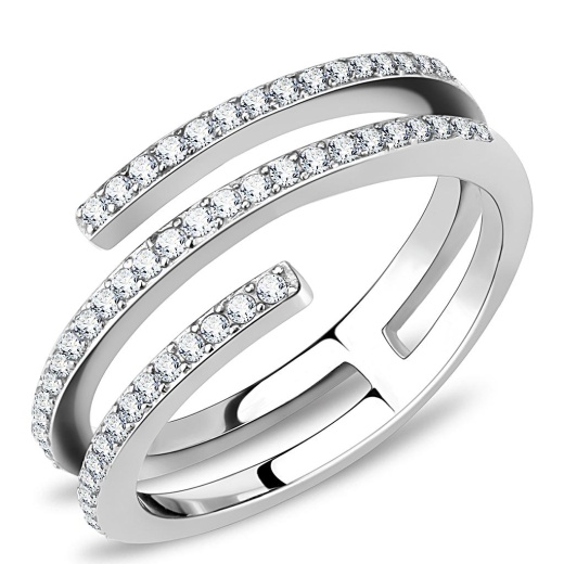 Da060 - High Polished (No Plating) Stainless Steel Ring With Aaa Grade Cz In Clear