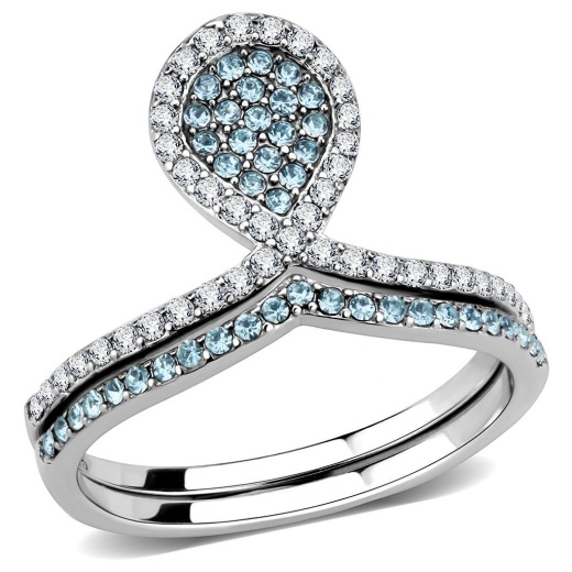 Alamode Da268 High Polished Stainless Steel Ring with AAA Grade CZ in Sea Blue