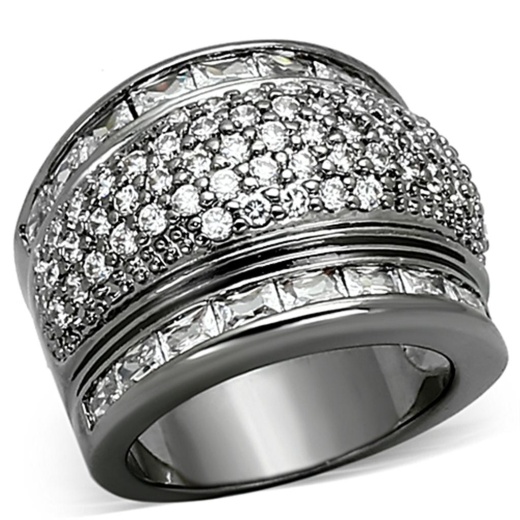 Alamode Loa894 Ruthenium Brass Ring with AAA Grade CZ in Clear