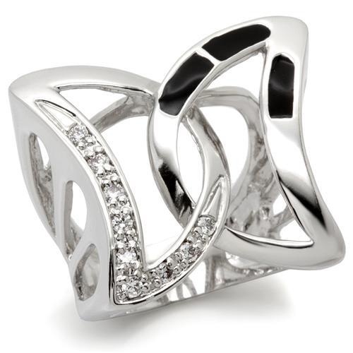 Alamode 0W050 Rhodium Brass Ring with AAA Grade CZ in Clear