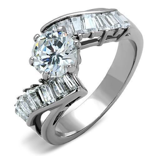 Alamode Tk1533 - High Polished Stainless Steel Ring with AAA Grade CZ in Clear