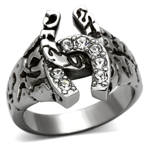 Alamode Tk961 - High Polished Stainless Steel Ring with Top Grade Crystal in Clear