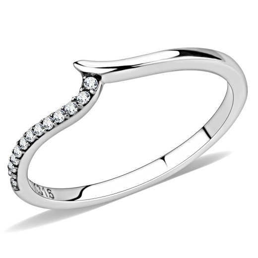 Da162 - High Polished Stainless Steel Ring with AAA Grade CZ in Clear