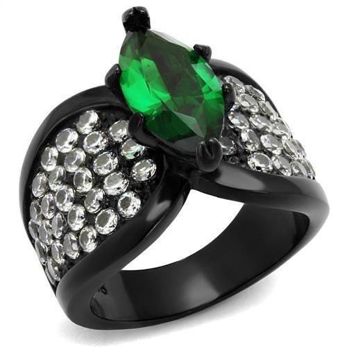 Alamode Tk1548j - IP Black Stainless Steel Ring with Synthetic Emerald Glass