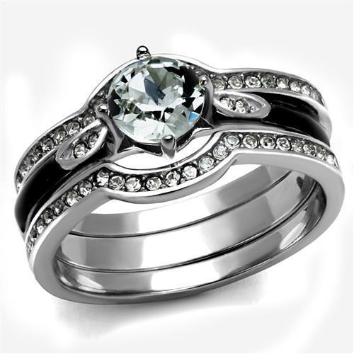 Alamode Tk2843 High Polished Stainless Steel Ring with Top Grade Crystal in Clear