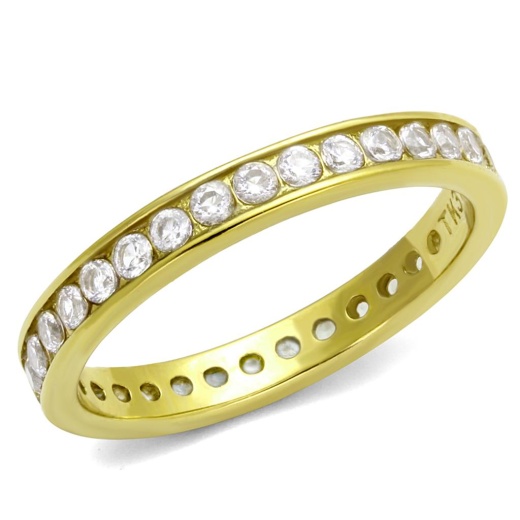 Alamode Tk2343g - IP Gold Ion Plating Stainless Steel Ring with AAA Grade CZ in Clear