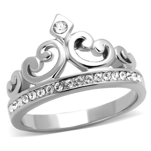 Tk1821 - High Polished (No Plating) Stainless Steel Ring with Top Grade Crystal in Clear
