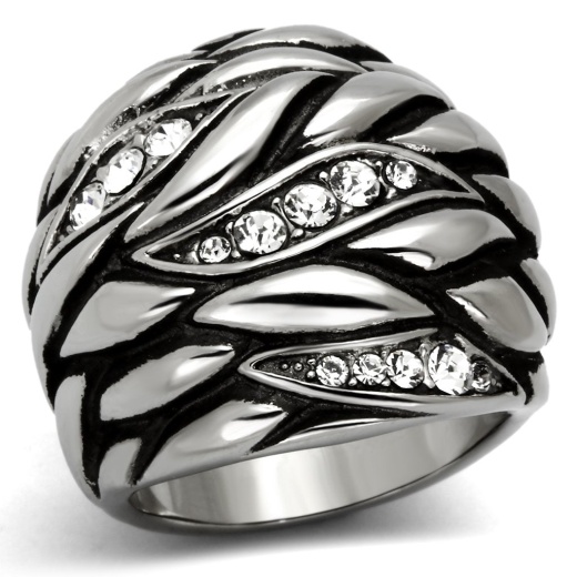 Alamode Tk1020 - High Polished Stainless Steel Ring with Top Grade Crystal in Clear