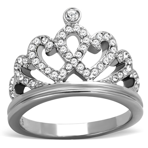 Alamode Tk1923 High Polished Stainless Steel Ring with Top Grade Crystal in Clear
