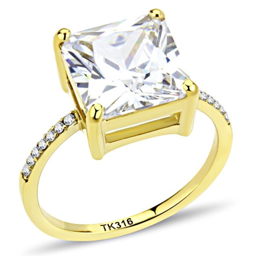 Alamode Da172 - IP Gold(Ion Plating) Stainless Steel Ring With Aaa Grade Cz In Clear