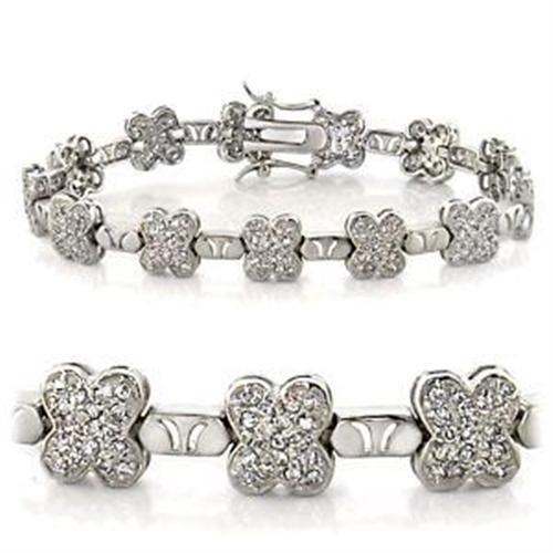 Alamode Loa545 Rhodium Brass AAA Grade CZ Clear 7" Bracelet