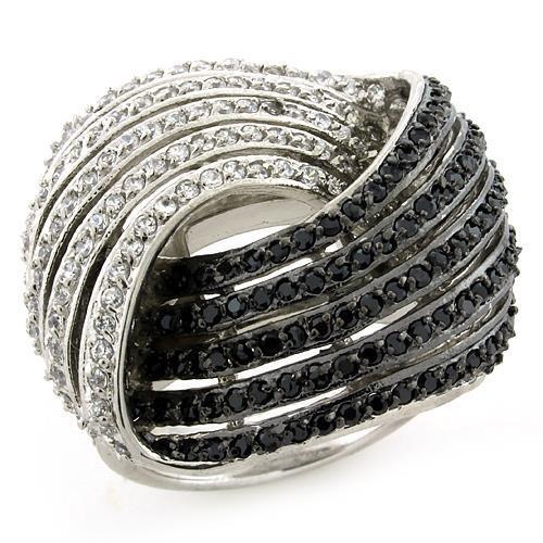 Loas1097 - Rhodium + Ruthenium 925 Sterling Silver Ring With AAA Grade CZ in Multi Color