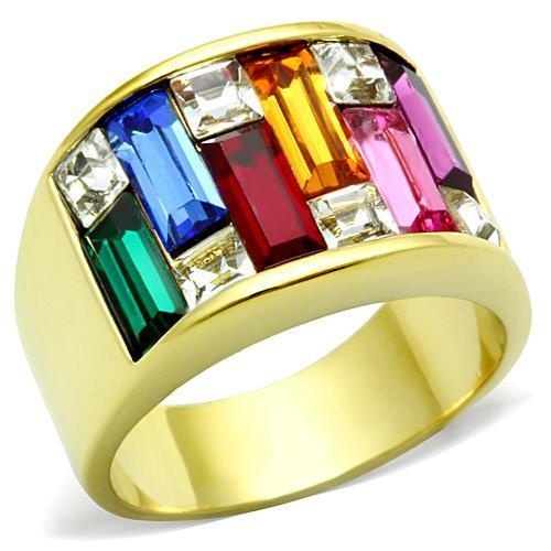 Alamode Tk1397 IP Gold Stainless Steel Ring with Top Grade Crystal in Multi Color