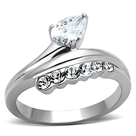Alamode Tk1080 - High Polished Stainless Steel Ring with AAA Grade CZ in Clear