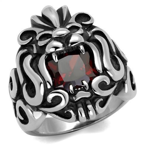 Tk2339 - High Polished (No Plating) Stainless Steel Ring With Aaa Grade Cz In Garnet