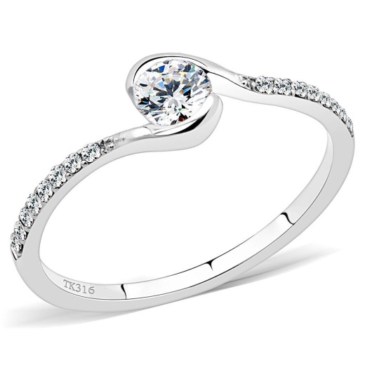 Alamode - Da007 High Polished Stainless Steel Ring with AAA Grade CZ in Clear