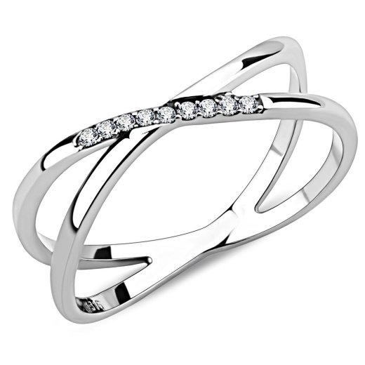 Alamode Da158 - High Polished Stainless Steel Ring With AAA Grade CZ In Clear