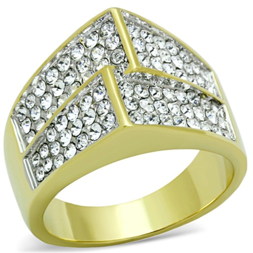 Alamode Tk1550 - Two-Tone IP Gold Stainless Steel Ring with Top Grade Crystal in Clear