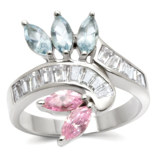 32814 High-Polished 925 Sterling Silver Ring with AAA Grade CZ in Multi Color - Alamode
