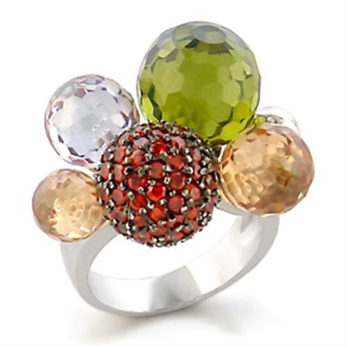 Alamode 9W020 Rhodium + Ruthenium Brass Ring with AAA Grade CZ in Multi Color
