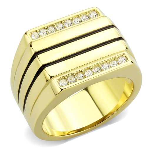 Alamode Tk3618 - Ip Gold Stainless Steel Ring with Top Grade Crystal in Clear