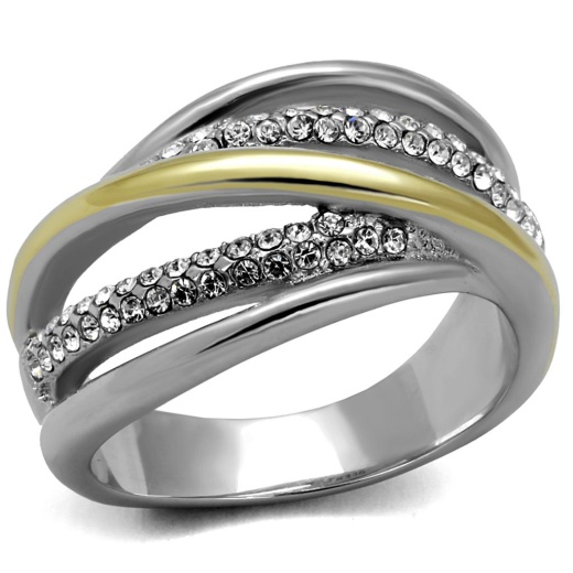 Alamode Tk2263 - Two-Tone Ip Gold Stainless Steel Ring With Top Grade Crystal in Clear