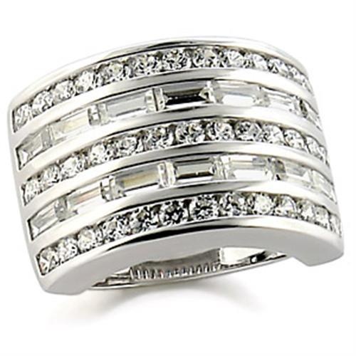 Alamode 9W148 Rhodium Brass Ring with AAA Grade CZ in Clear