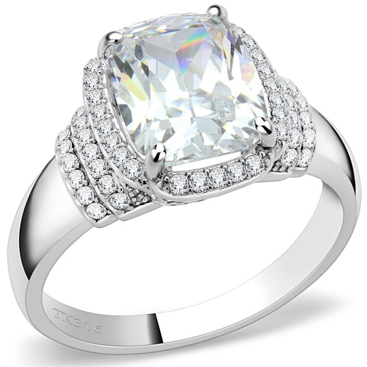 Da024 - High Polished (No Plating) Stainless Steel Ring With Cubic Zirconia in Clear