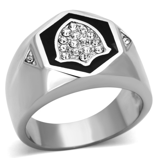 Alamode Tk1069 High Polished Stainless Steel Ring with Top Grade Crystal in Clear
