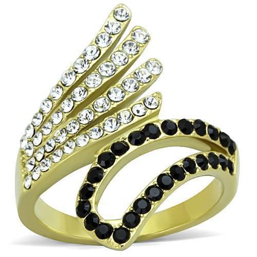 Alamode Tk1710 - IP Gold Stainless Steel Ring with Top Grade Crystal in Jet