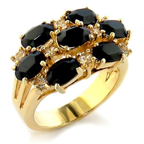 Gold Brass Ring with Top Grade Crystal in Jet by Alamode