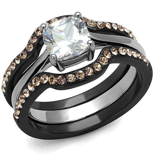 Loa1343 - IP Black(Ion Plating) Stainless Steel Ring with AAA Grade CZ in Clear - 11