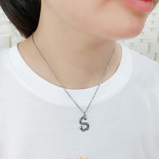 Tk3853s High Polished Stainless Steel Chain Initial Pendant - Letter S - 16"