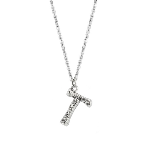 Tk3853t High Polished Stainless Steel Chain Initial Pendant - Letter T - 16"