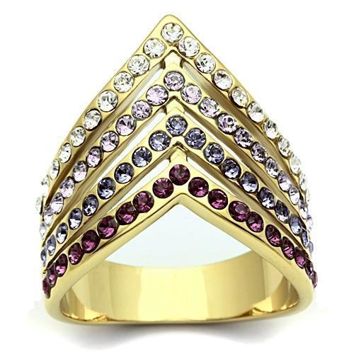 Alamode Gl305 - Ip Gold(Ion Plating) Brass Ring with Top Grade Crystal in Multi Color